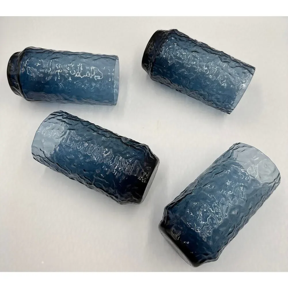 Lenox Dark Blue Hand Blown Crystal Water Tea Glasses - Set of 4